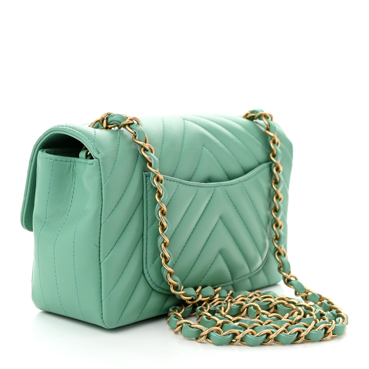 Chanel Lambskin Chevron Quilted Mini Rectangular Flap Green 3 of 11