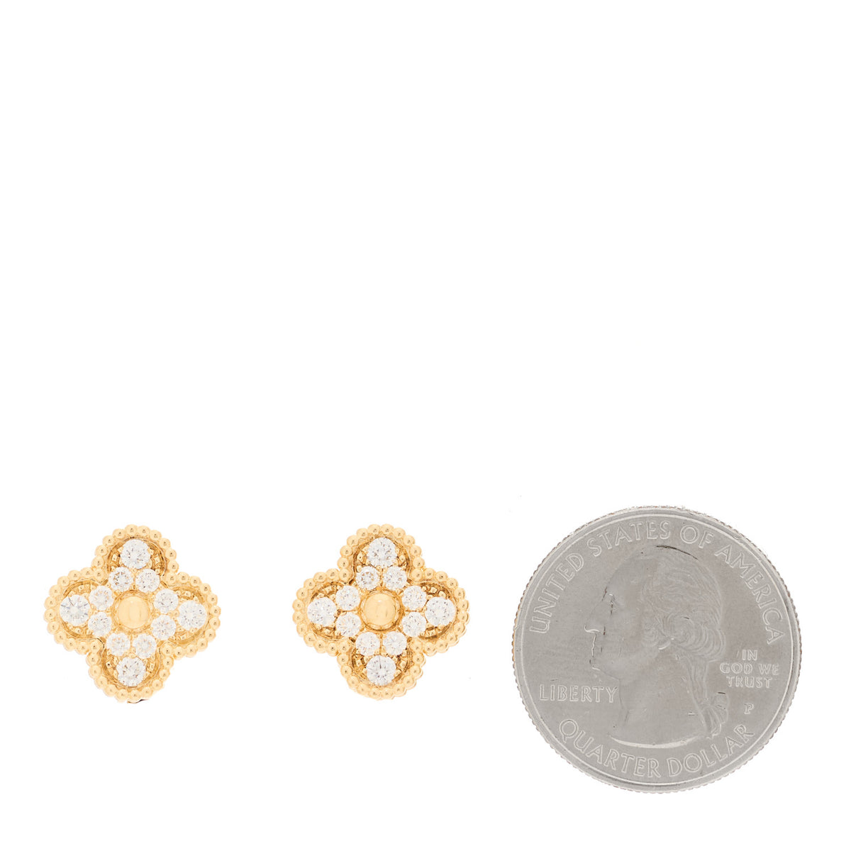 18K Yellow Gold Diamond Vintage Alhambra Earrings