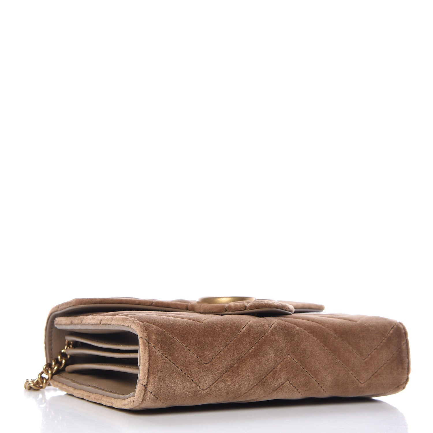 Gucci Velvet Matelasse GG Marmont Chain Wallet Taupe 4 of 11