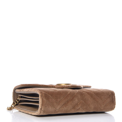 Gucci Velvet Matelasse GG Marmont Chain Wallet Taupe 4 of 11