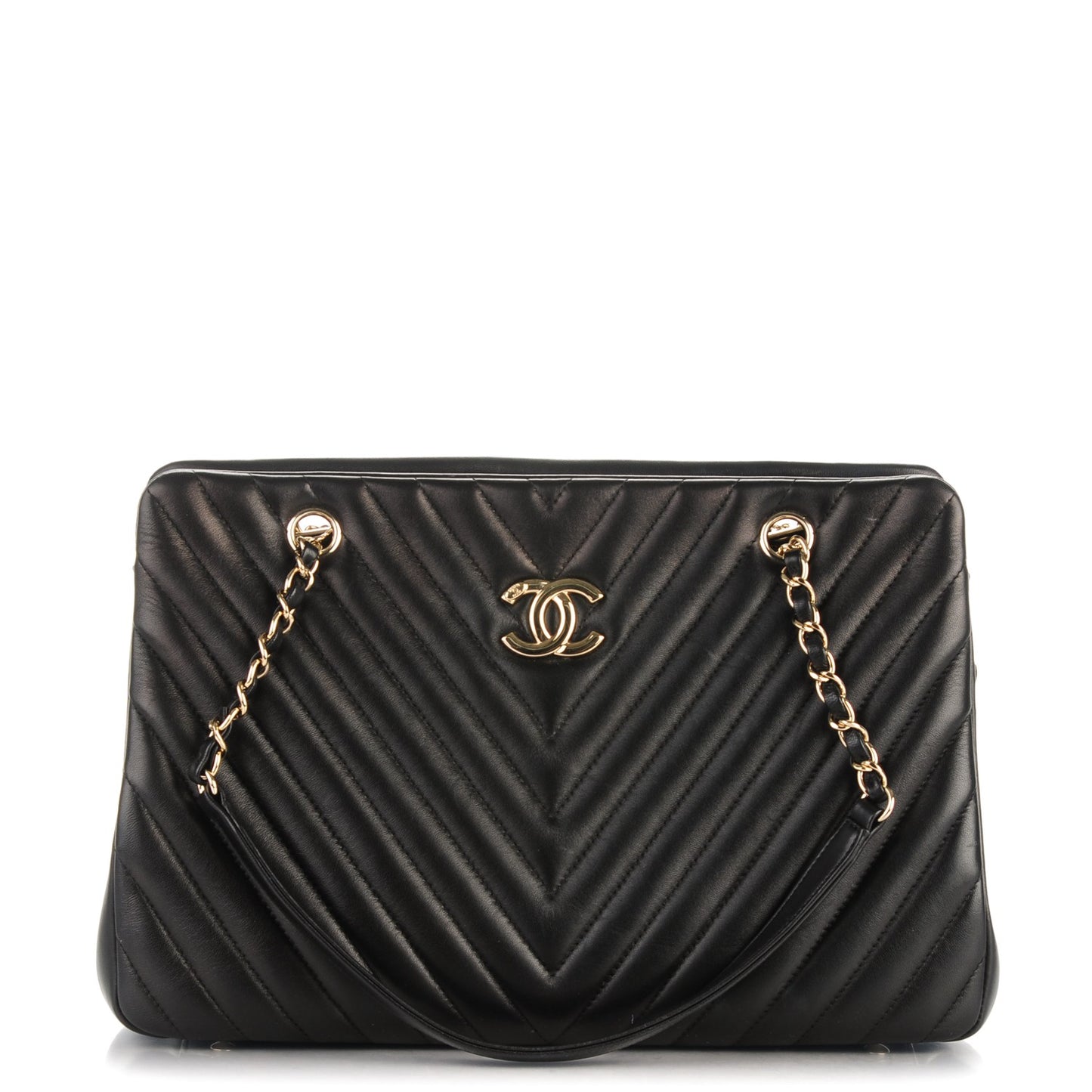 Lambskin Surpique Chevron Large Tote Black