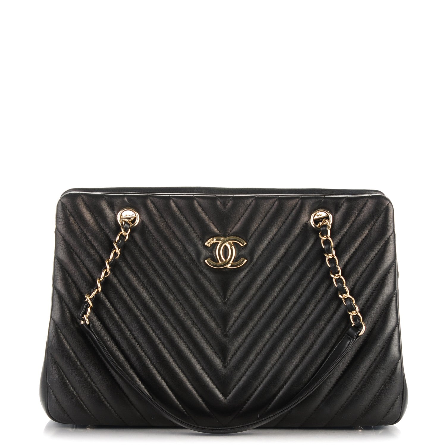 Chanel Lambskin Surpique Chevron Large Tote Black 1 of 6