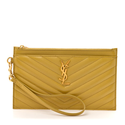 Saint Laurent Grain De Poudre Chevron Monogram Large Bill Pouch Light Chartreuse 1 of 7