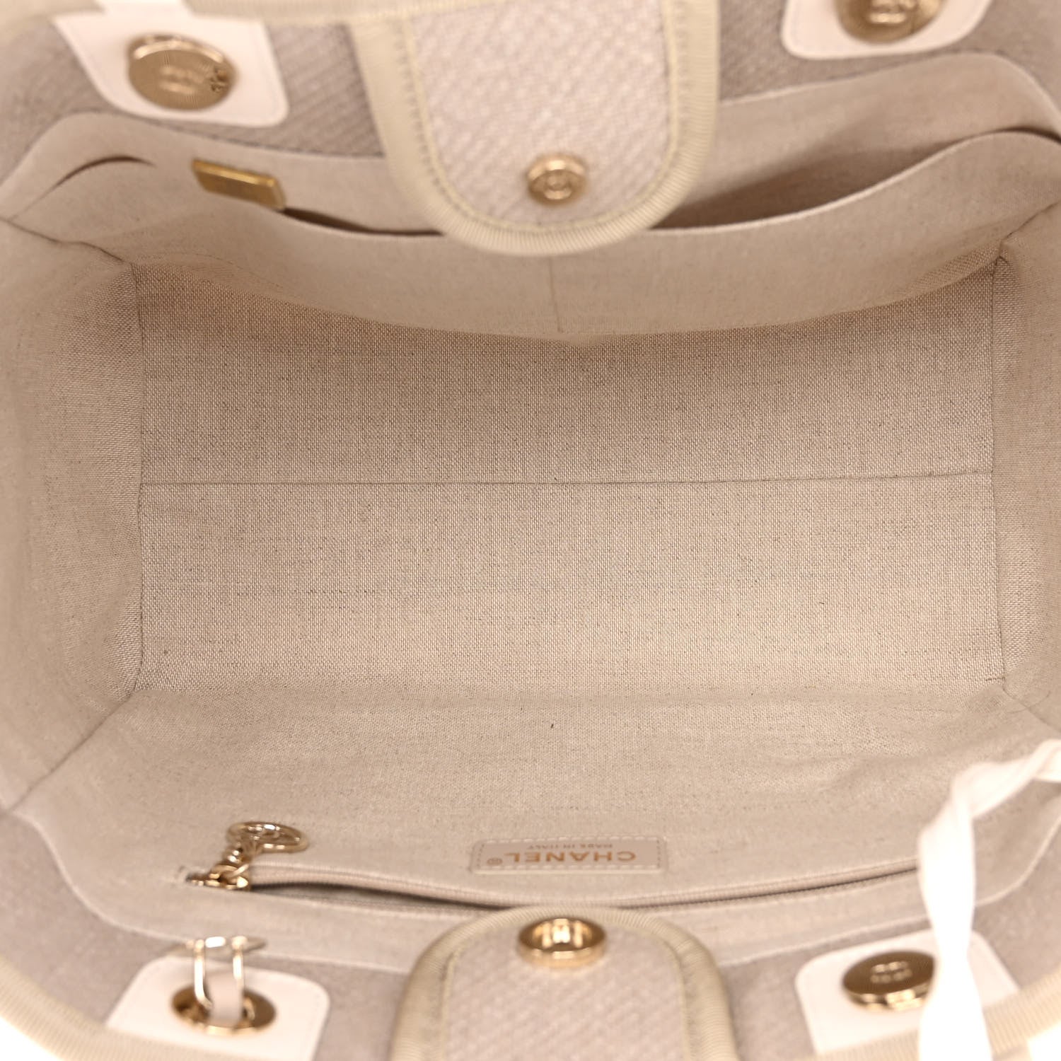 Chanel Mixed Fibers Calfskin Small Deauville Tote Beige White 6 of 10