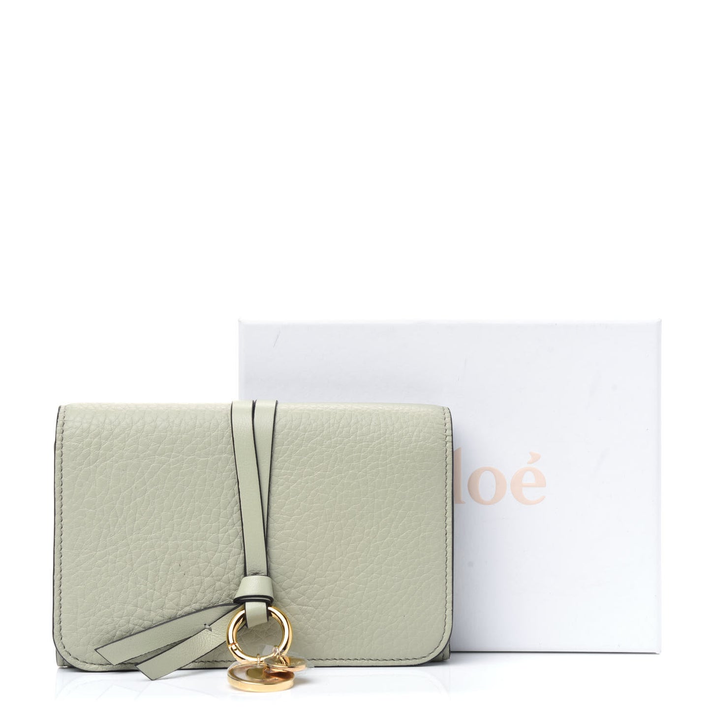 Calfskin Alphabet Compact Wallet Light Eucalyptus