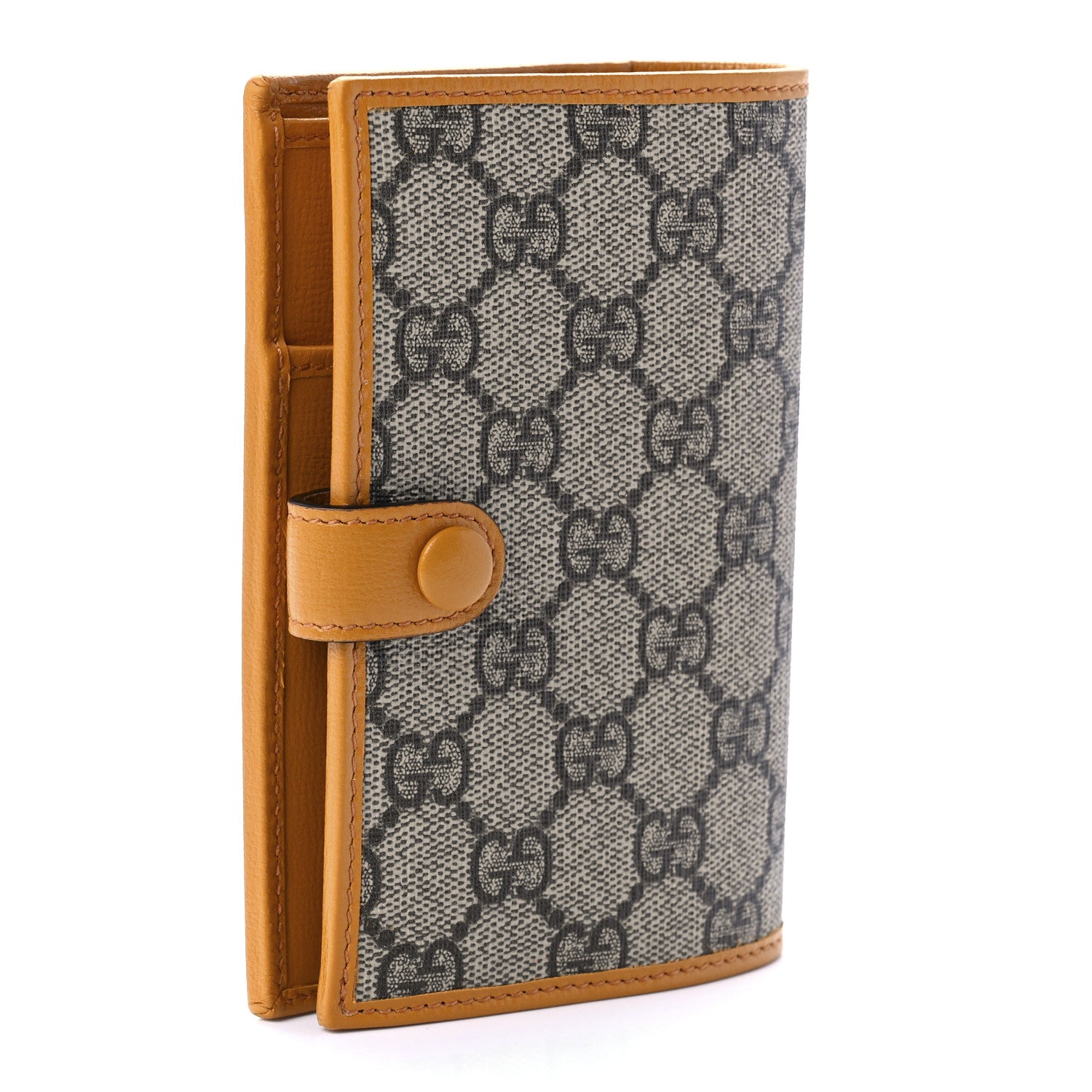 Gucci GG Supreme Monogram Textured Calfskin Retro Interlocking G Passport Case Beige Yellow 2 of 9