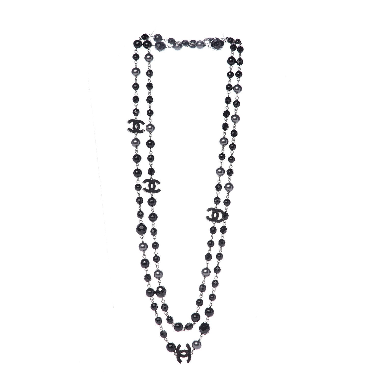 Chanel Pearl Beaded CC Long Necklace Black 3 of 4