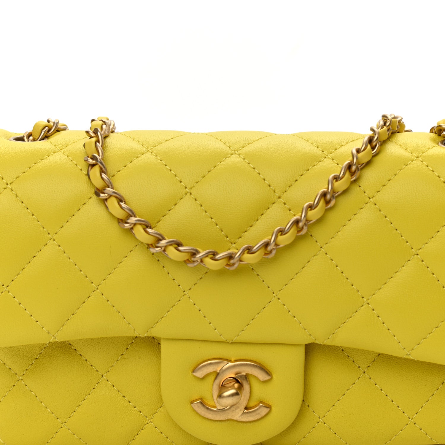 Chanel Lambskin Quilted Mini Rectangular Pearl Crush Flap Yellow 7 of 9