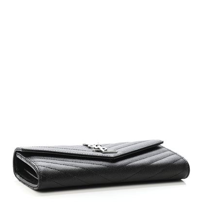 Saint Laurent Grain De Poudre Matelasse Chevron Monogram Flap Wallet Black 3 of 4