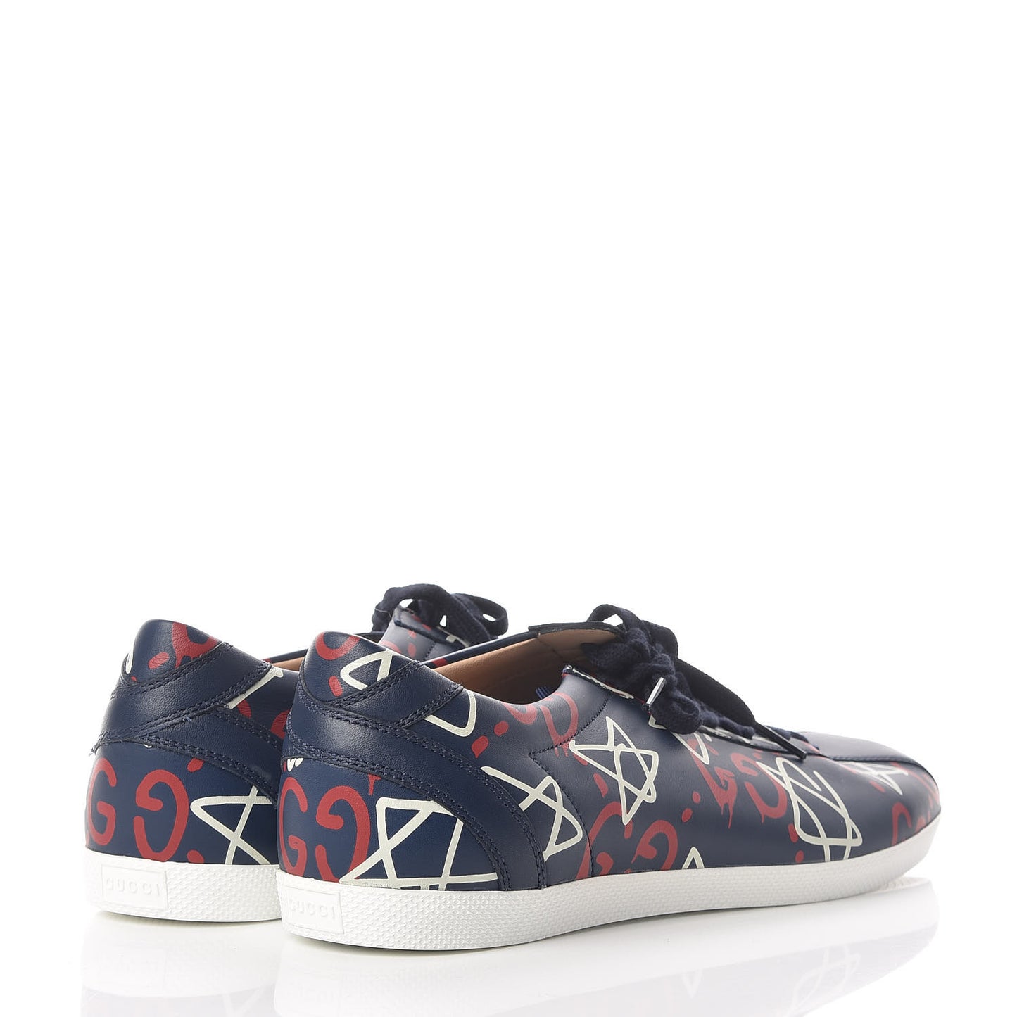 Calfskin GucciGhost Print Mens Low Top Sneakers 9 Blue Agata Hibiscus Red