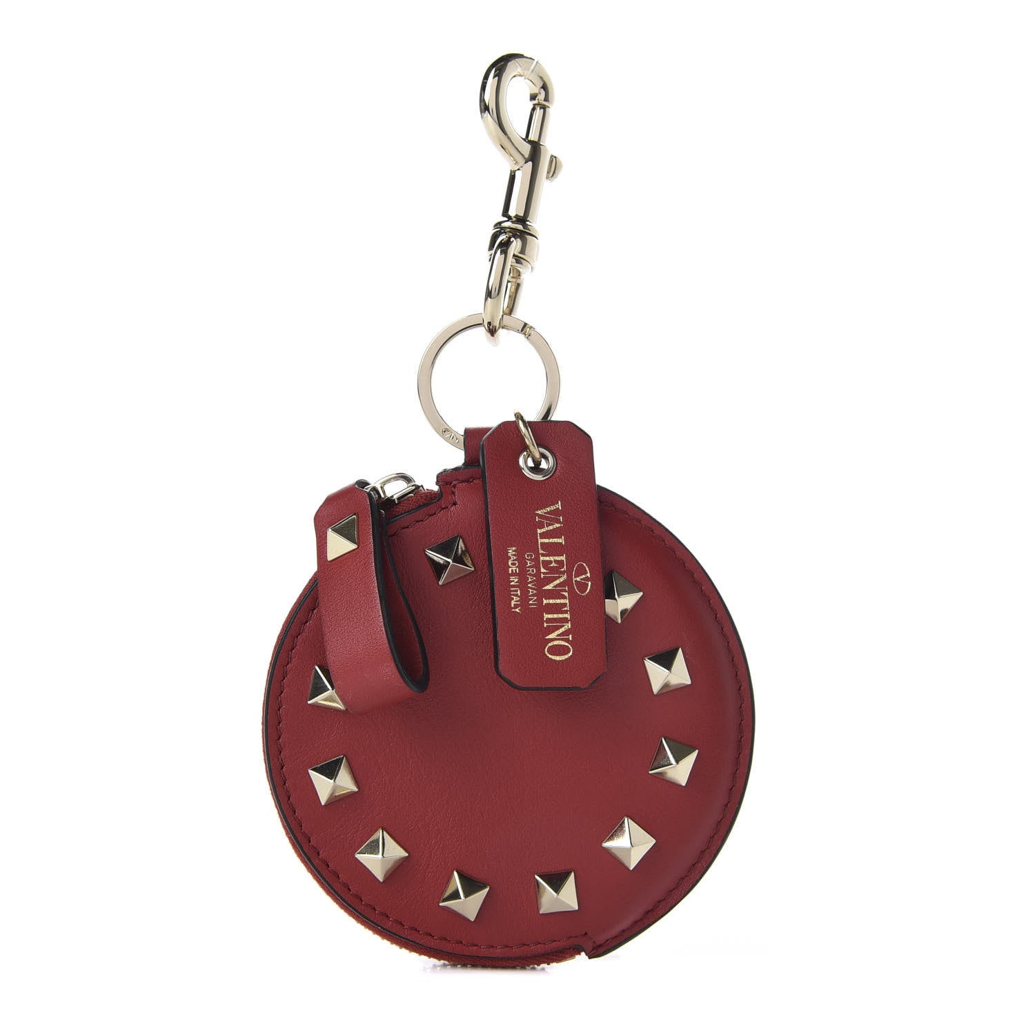 Valentino Garavani Vitello Rockstud Round Zip Coin Purse Rubino 1 of 8