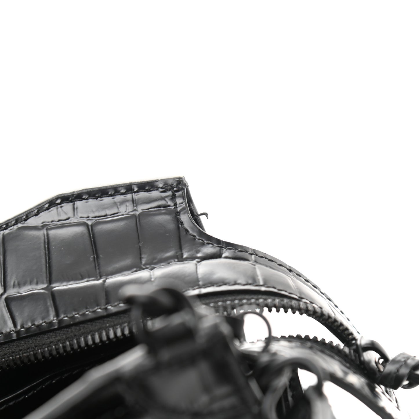 Semi Shiny Calfskin Crocodile Embossed Neo Classic Black Hardware Mini City Black