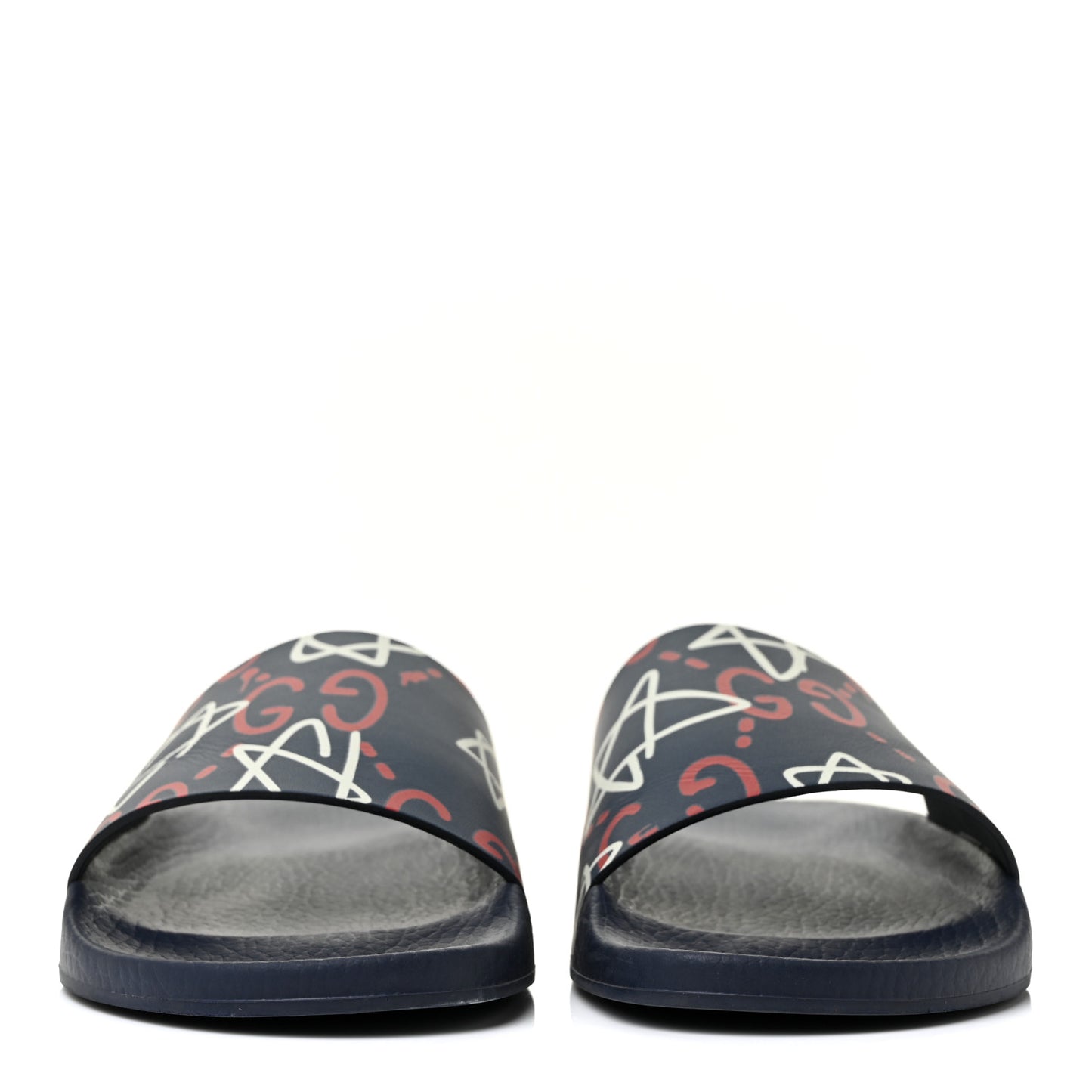 Calfskin GucciGhost Print Womens Slide Sandals 40 Blue Agata Hibiscus Red