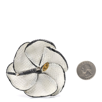 Chanel Tweed Camellia Pin Brooch White Black 2 of 3