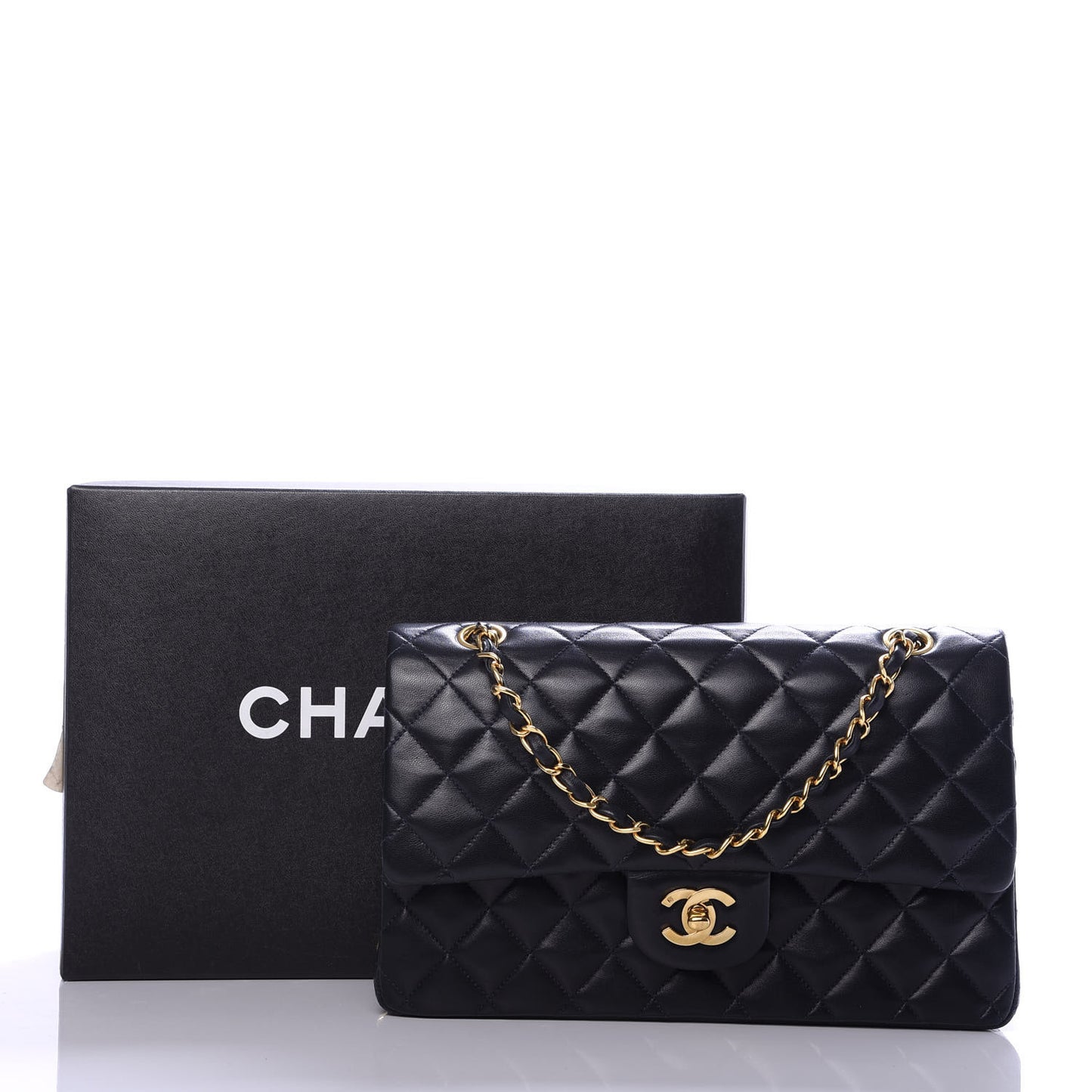 Lambskin Quilted Medium Double Flap Navy