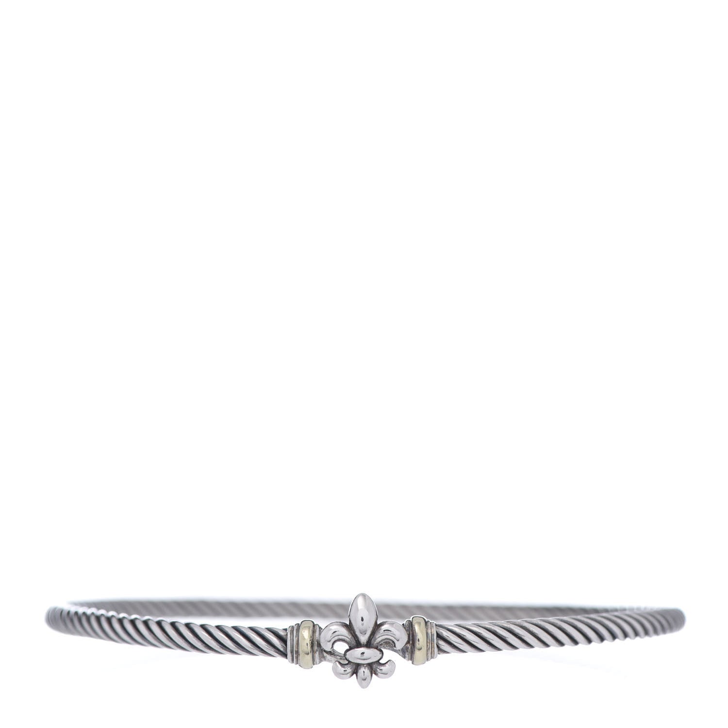 David Yurman Sterling Silver 18K Yellow Gold 3mm Cable Collectibles Fleur De Lis Bracelet 1 of 4