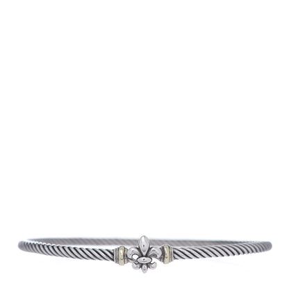 David Yurman Sterling Silver 18K Yellow Gold 3mm Cable Collectibles Fleur De Lis Bracelet 1 of 4