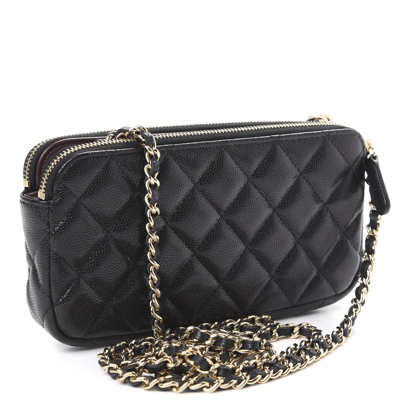 Caviar Quilted Small Clutch With Chain Black