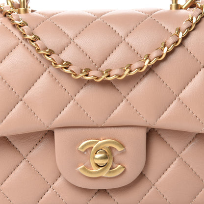 Chanel Lambskin Quilted Mini Top Handle Rectangular Flap Beige 10 of 11