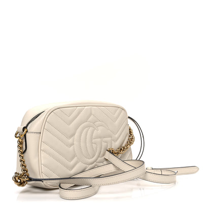 Gucci Calfskin Matelasse Small GG Marmont Chain Shoulder Bag White 3 of 11