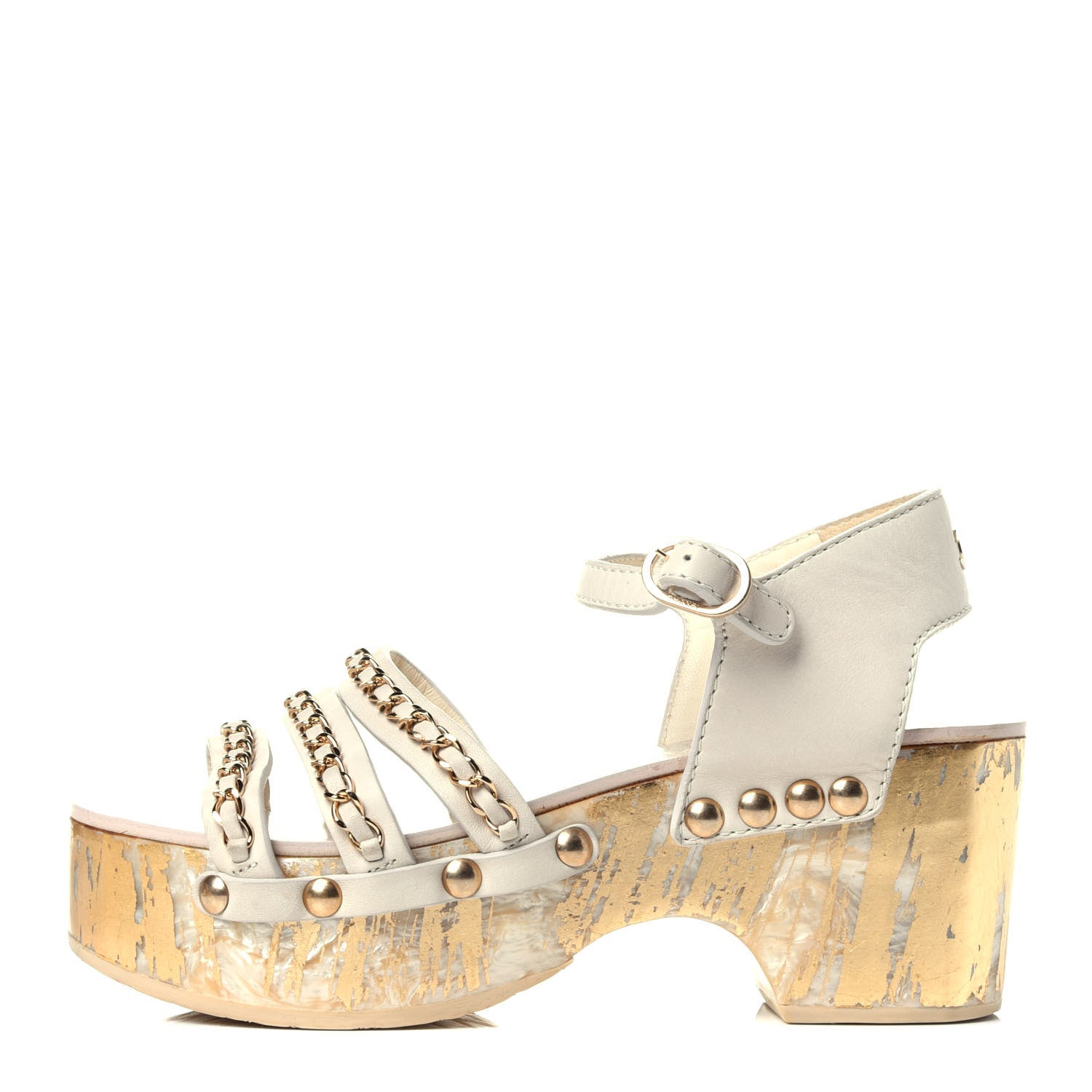 Chanel Calfskin Chain Wedge Sandals 36 White 1 of 10