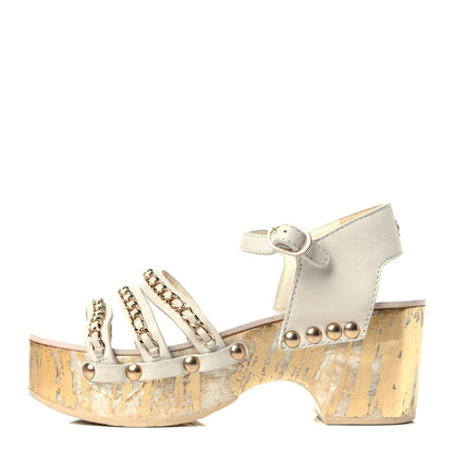 Chanel Calfskin Chain Wedge Sandals 36 White 1 of 10