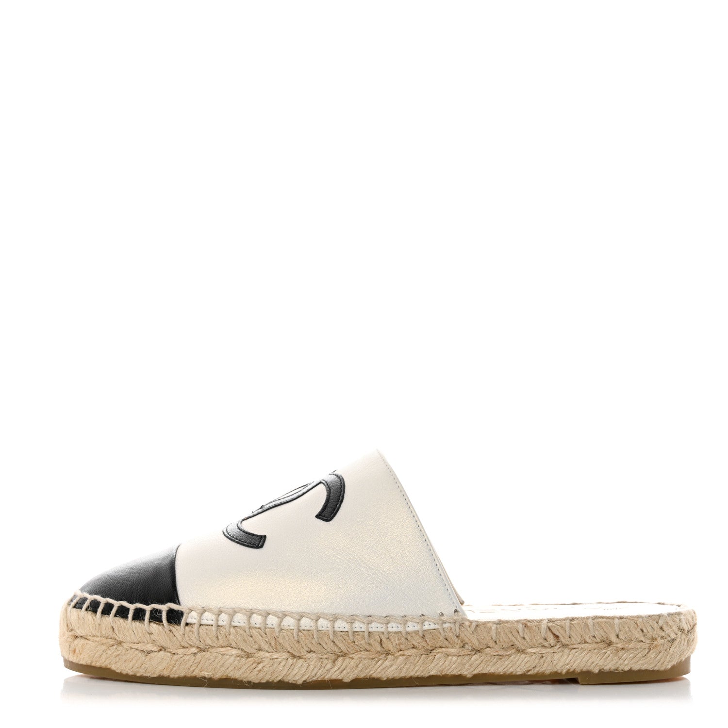 Chanel Iridescent Goatskin CC Espadrille Mules 35 Ivory Black 1 of 10