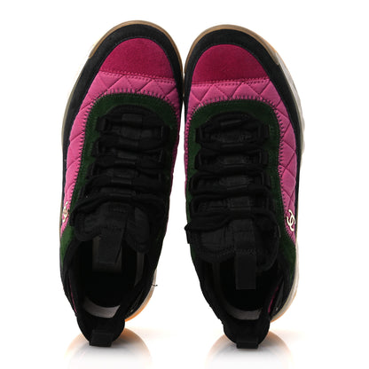 Chanel Velvet Calfskin Mixed Fibers CC Sneakers 38 Dark Pink Green 2 of 12