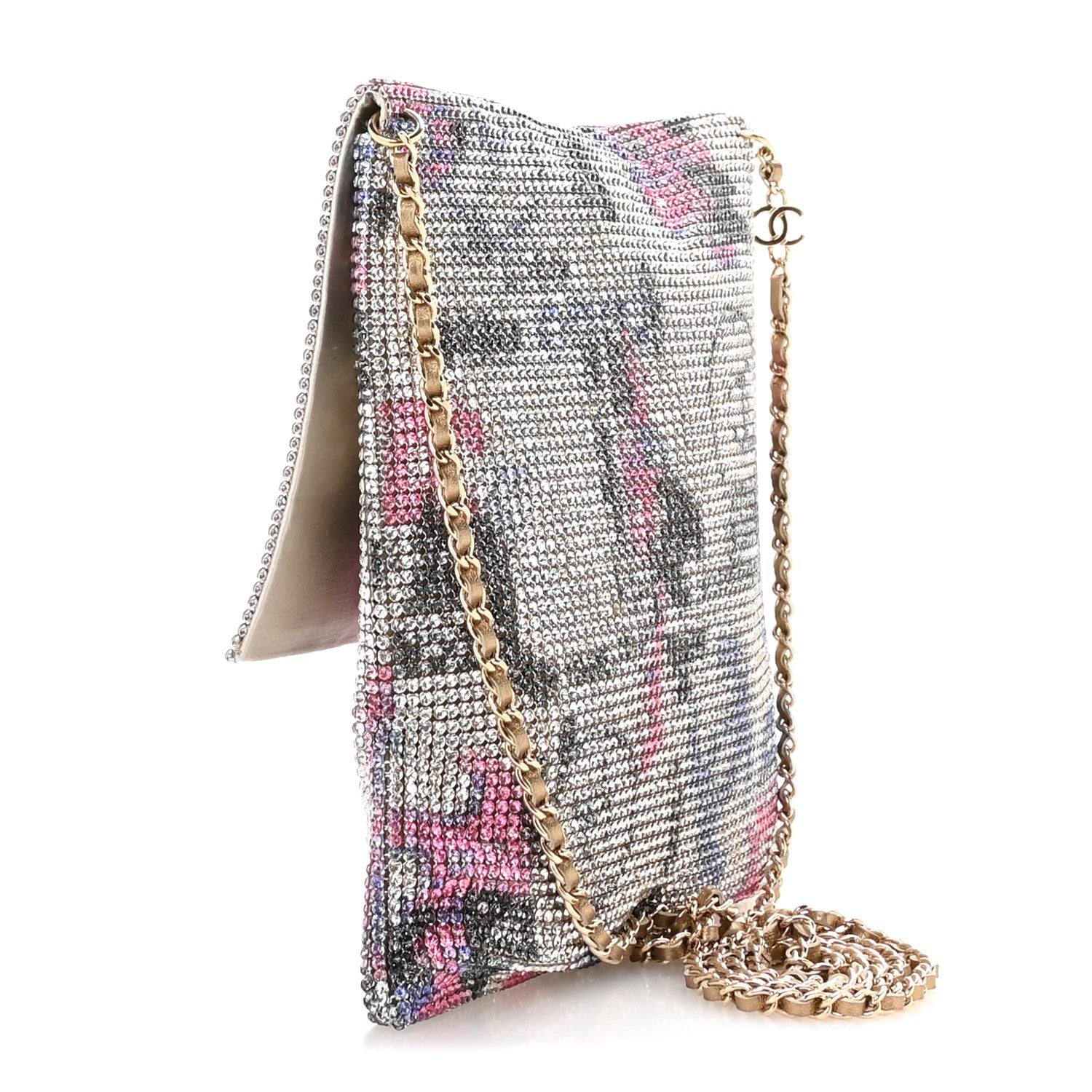 Chanel Satin Chainmail Crystal Graffiti CC Messenger Bag Silver Multicolor 3 of 10