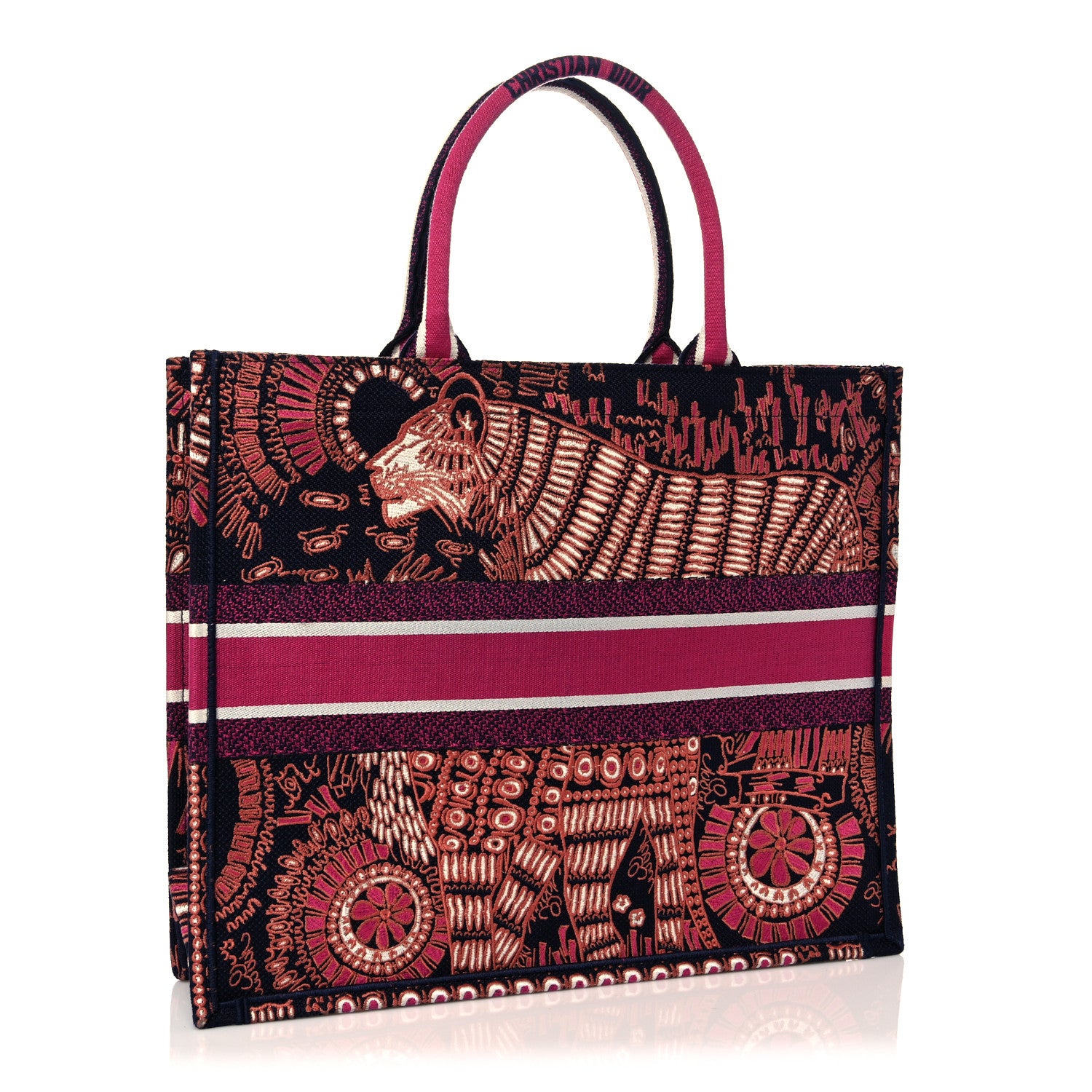 Christian Dior Canvas Embroidered Dior Animals Tiger Book Tote Deep Blue Fuchsia 2 of 10