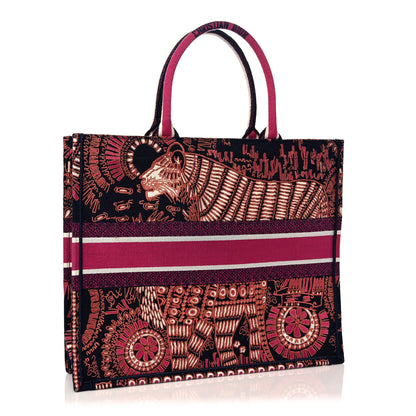 Christian Dior Canvas Embroidered Dior Animals Tiger Book Tote Deep Blue Fuchsia 2 of 10