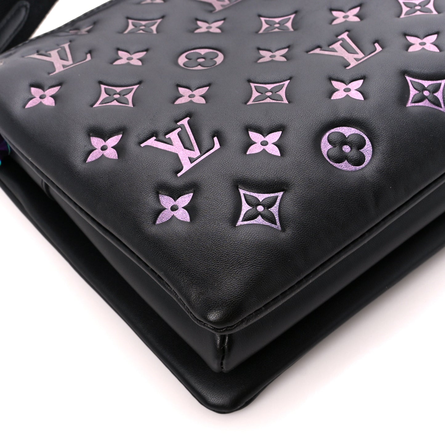 Lambskin Embossed Monogram LV Ski Coussin PM Black Multicolor