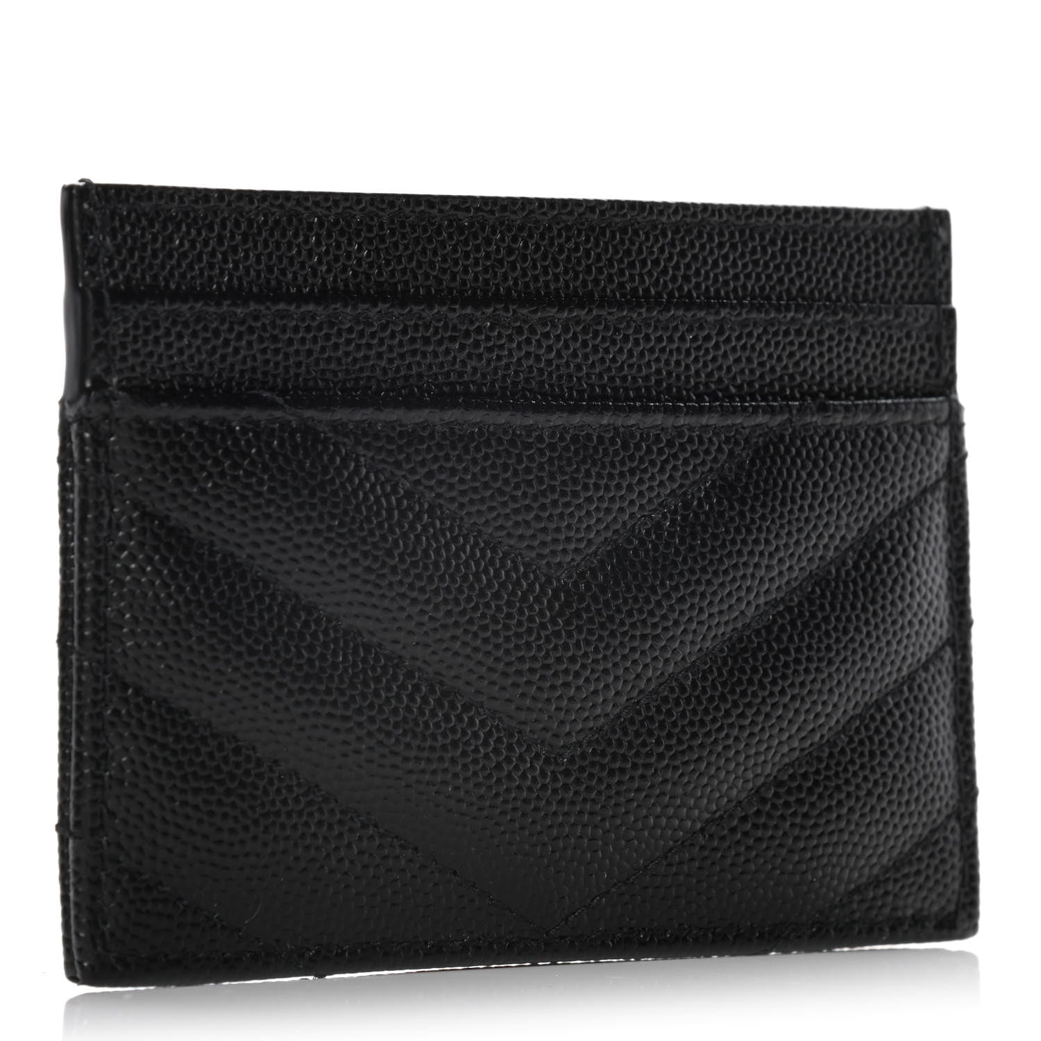 Saint Laurent Grain De Poudre Matelasse Chevron Monogram Credit Card Case Black 3 of 7