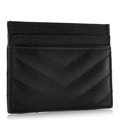 Saint Laurent Grain De Poudre Matelasse Chevron Monogram Credit Card Case Black 3 of 7