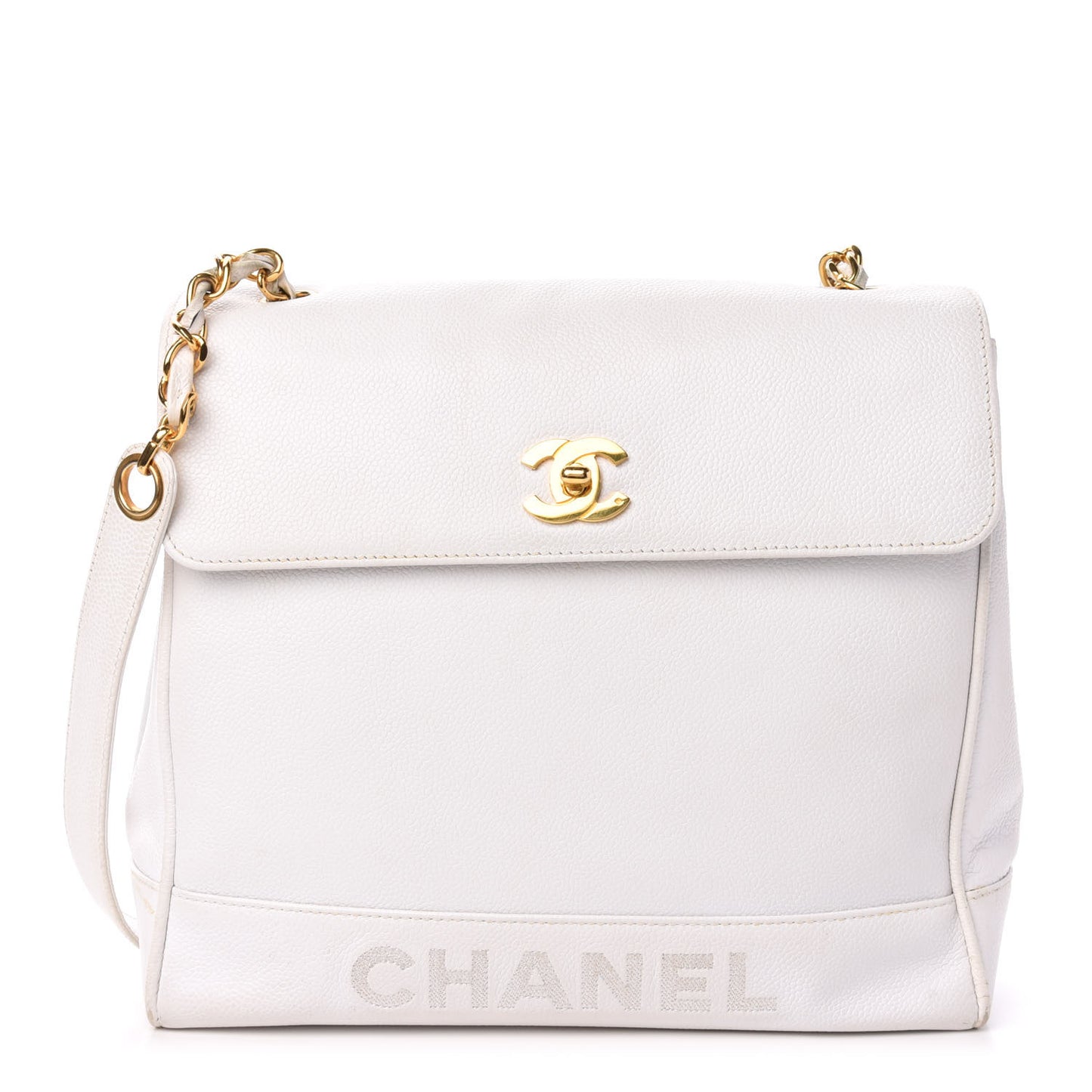 Caviar Flap Shoulder Bag White