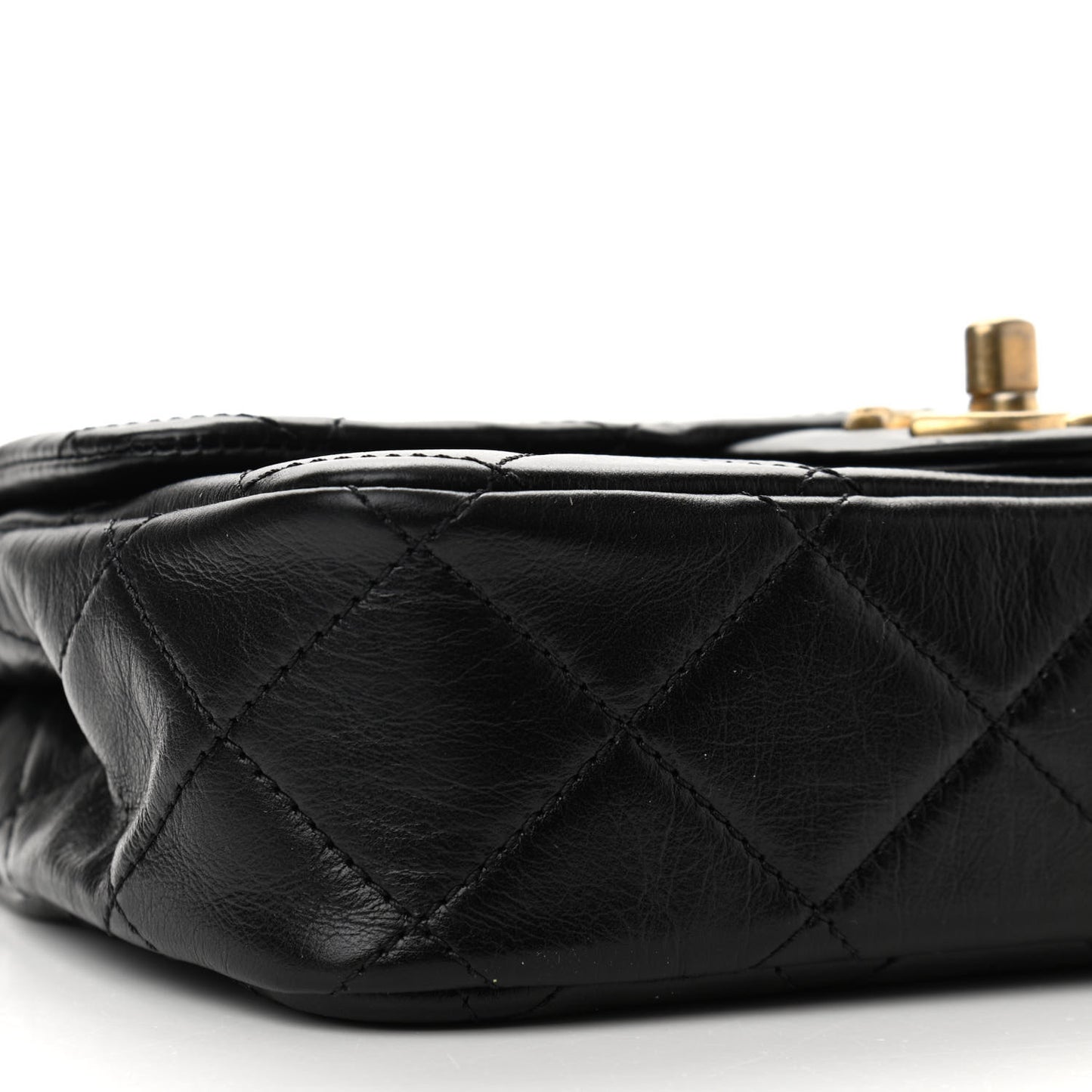Calfskin Quilted Mini Rectangular Crystal Pearls Chain Flap Black
