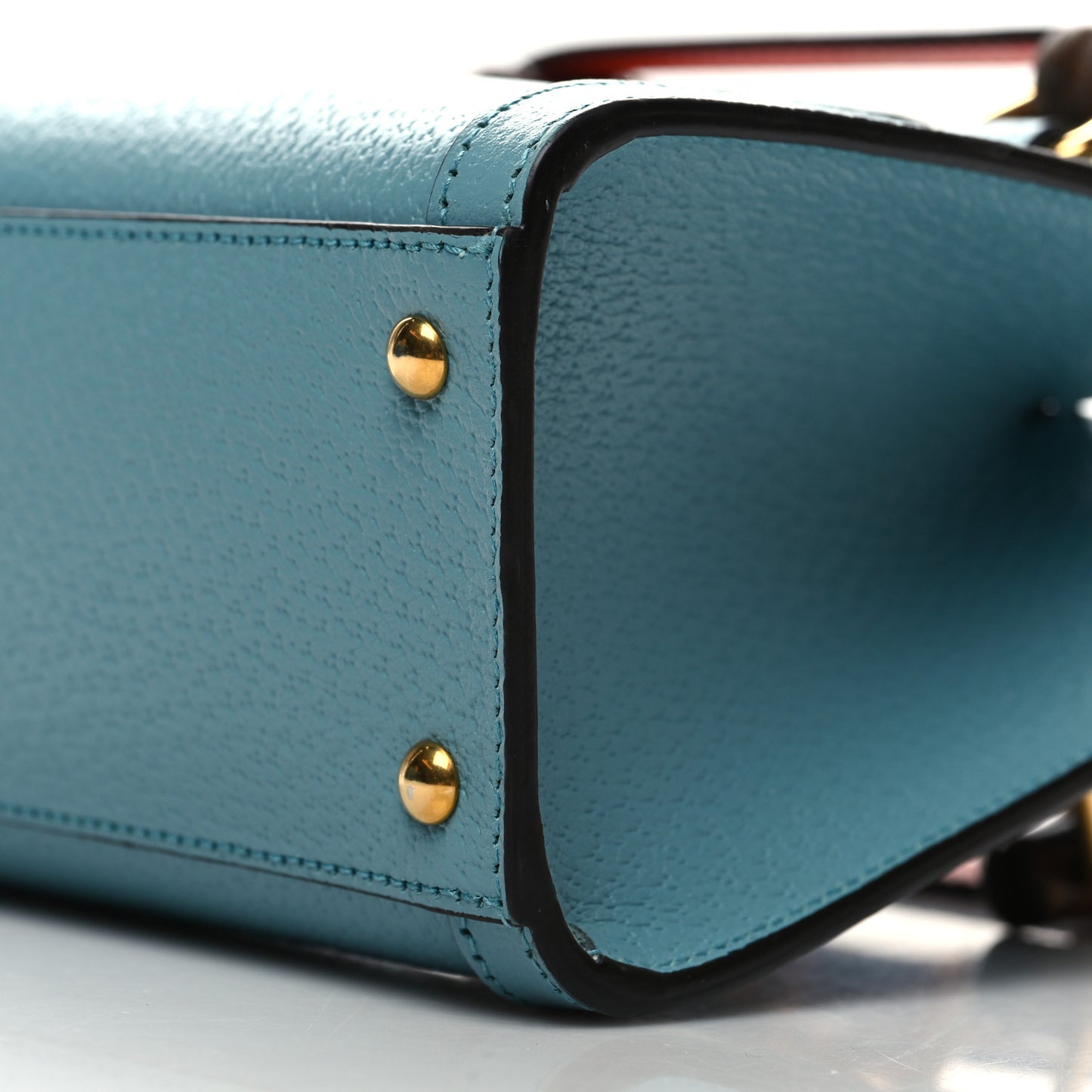 Textured Dollar Calfskin Web Mini Diana Tote Bag Dusty Azure Deep Orange