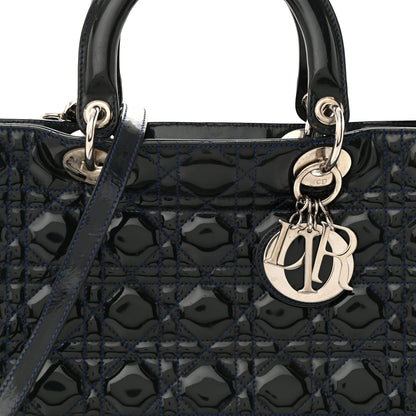 Christian Dior Patent Cannage Large Lady Dior Navy Blue 8 of 17
