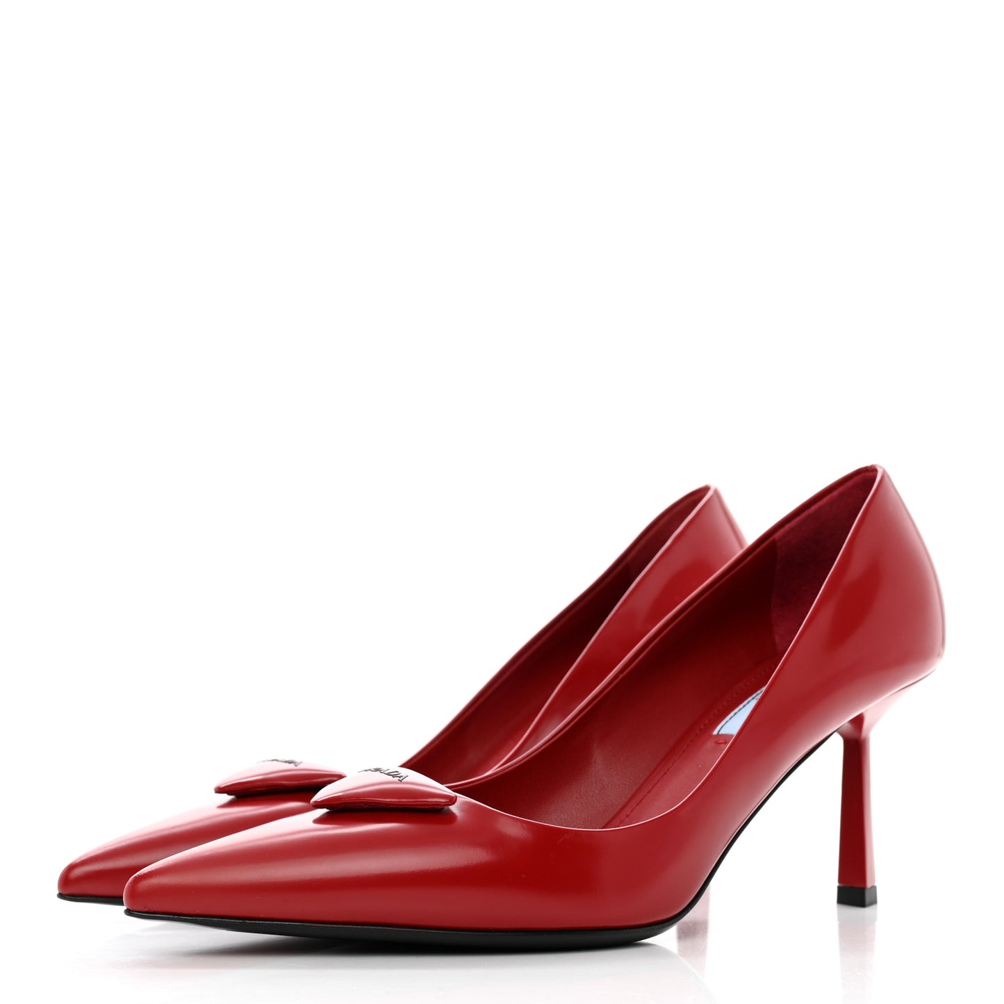 Spazzolato Triangle Logo Pointed Toe 75mm Pumps 37 Scarlatto