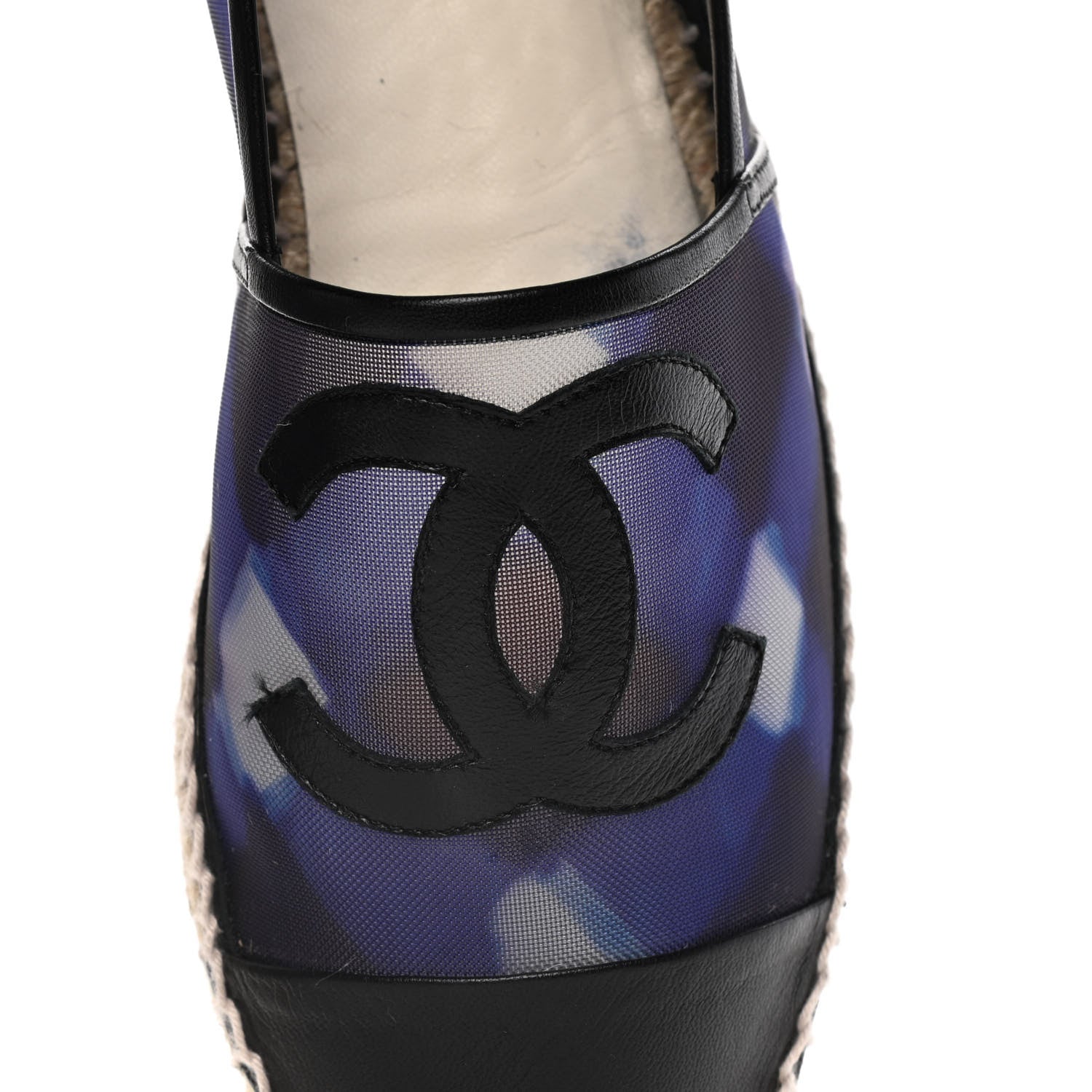 Chanel Mesh Lambskin Check Print CC Espadrilles 41 Blue Black White 9 of 18
