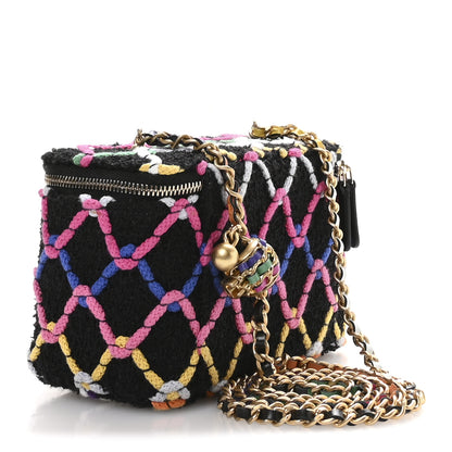 Chanel Tweed Diamond Threaded CC Pearl Crush Small Vanity Case With Chain Black Multicolor 3 of 12