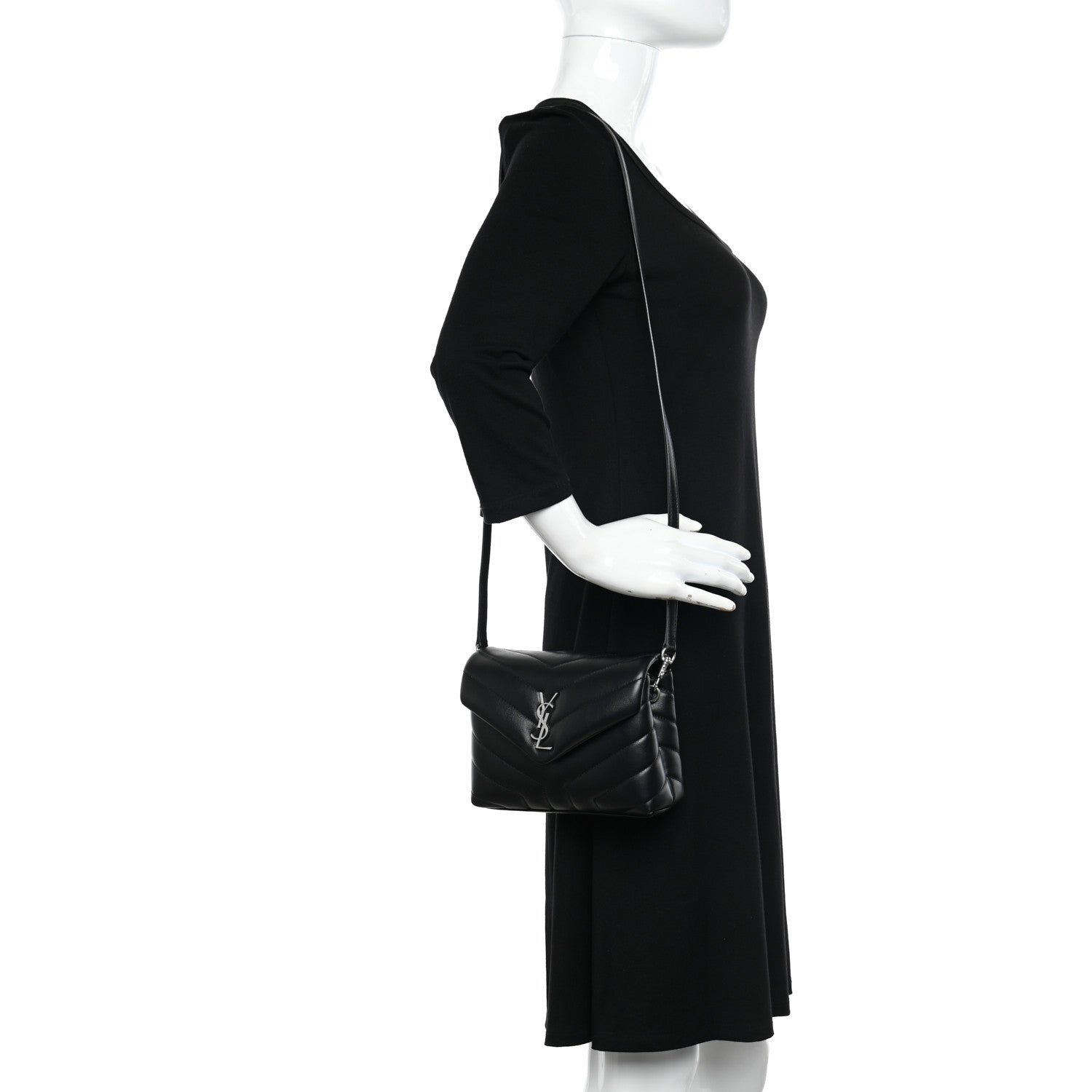 Saint Laurent Calfskin Y Quilted Monogram Toy Loulou Crossbody Bag Black 2 of 12
