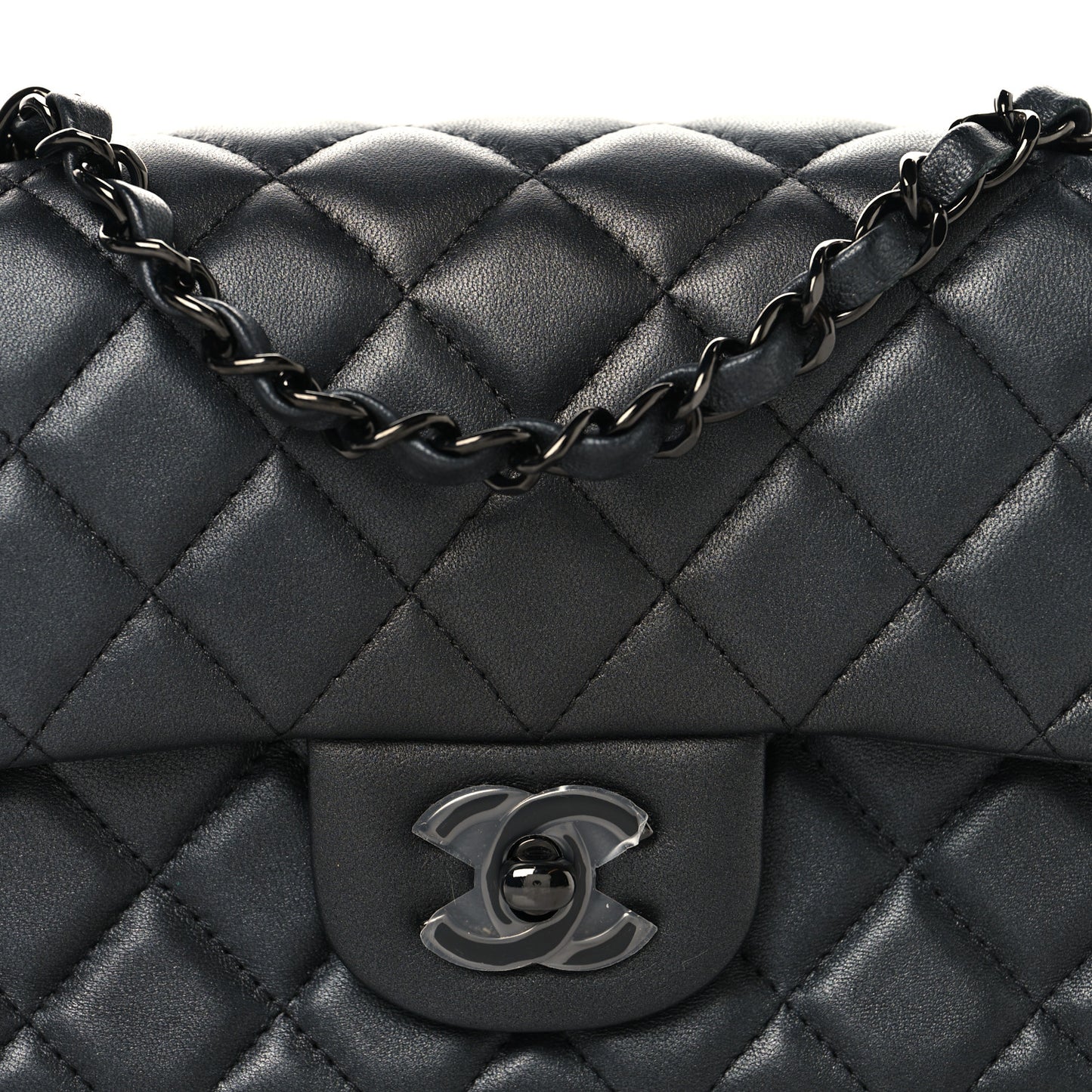 Pearly Lambskin Quilted Mini Rectangular Flap So Black