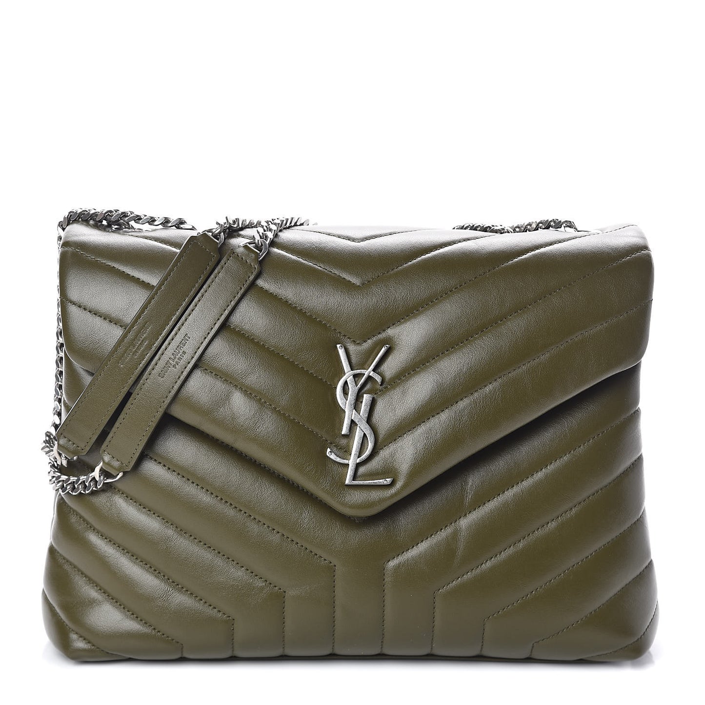 Calfskin Y Quilted Monogram Medium Loulou Chain Satchel Military Olive