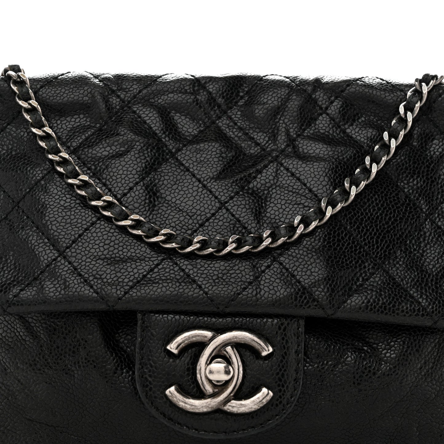 Caviar Quilted Medium Elastic Flap Black