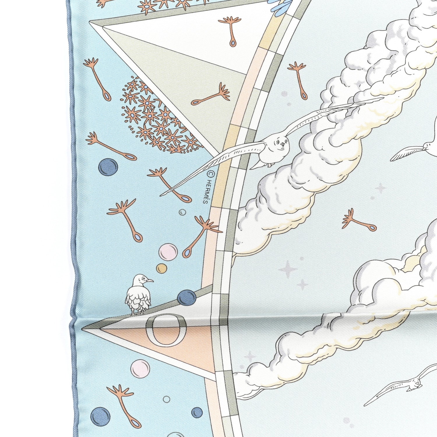 Hermes Silk Flagship Scarf 90 Bleu Ciel Vert De Gris Rose 4 of 5