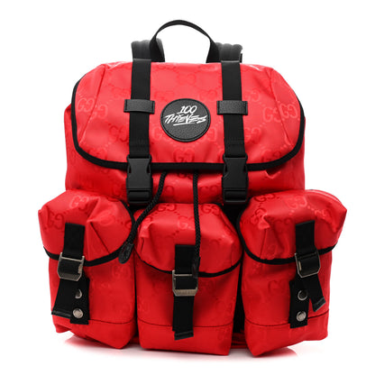 Gucci X 100 THIEVES Econyl Nylon Monogram Off The Grid Utility Pocket Backpack Red Black 1 of 9