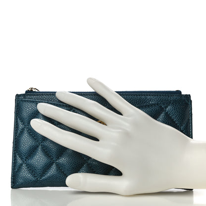 Chanel Iridescent Caviar Quilted Classic Zip Pouch Navy 2 of 11
