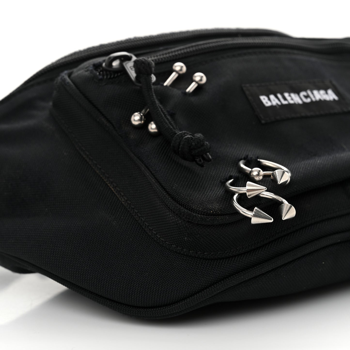 Nylon Canvas Logo Piercing Explorer Beltpack Black White