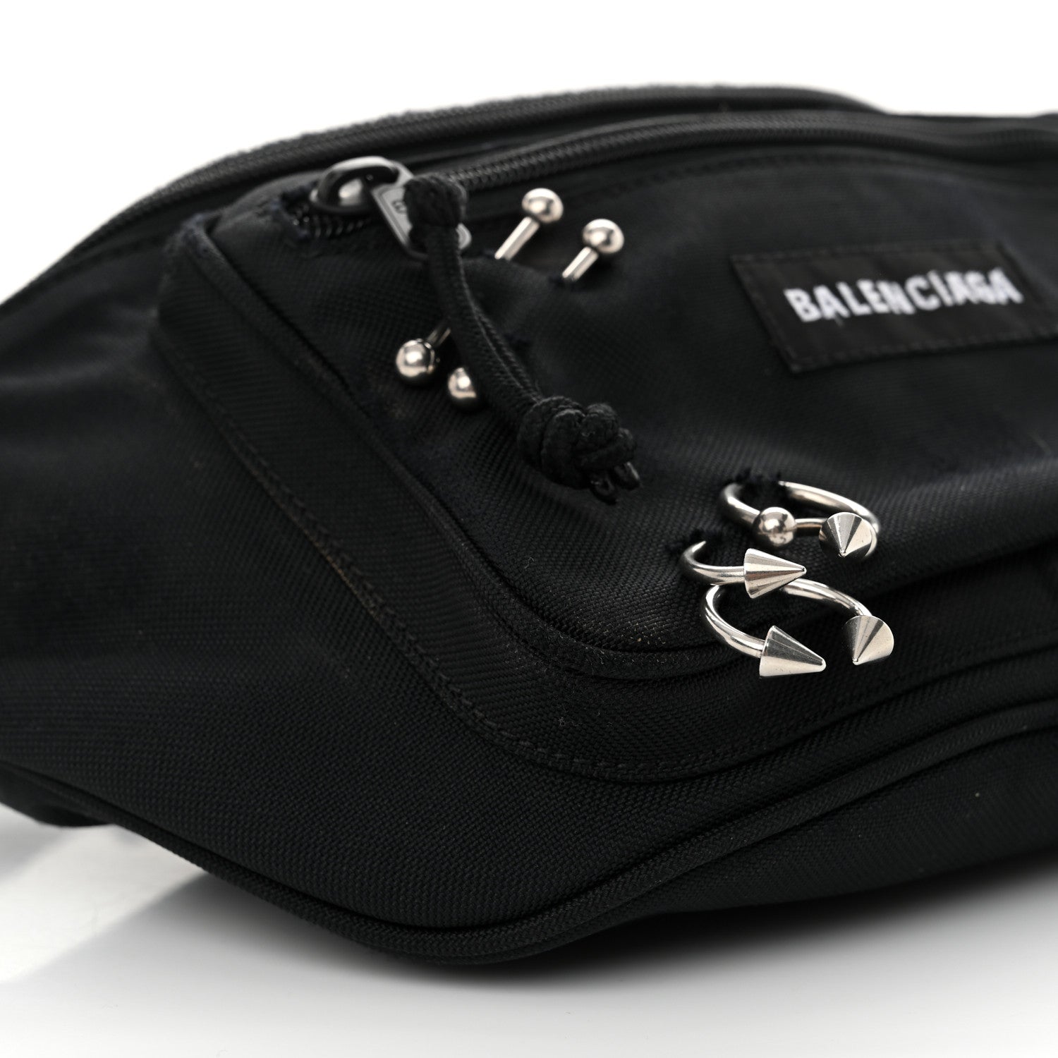 Balenciaga Nylon Canvas Logo Piercing Explorer Beltpack Black White 9 of 13